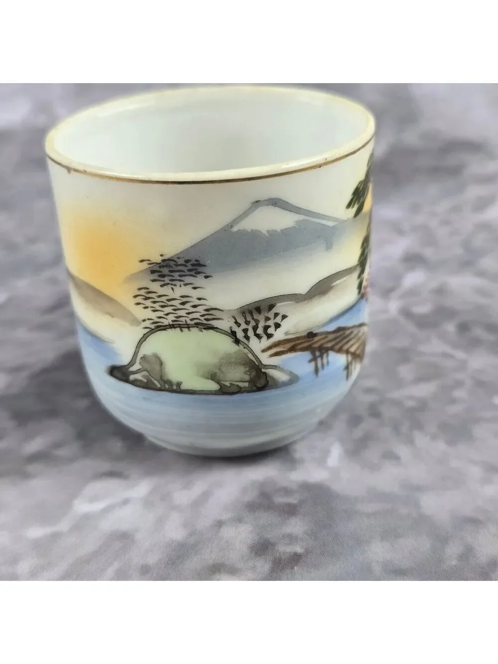 Vintage Demitasse Tea Cup Saucer Hand Painted Occupied Japan Mountain Village